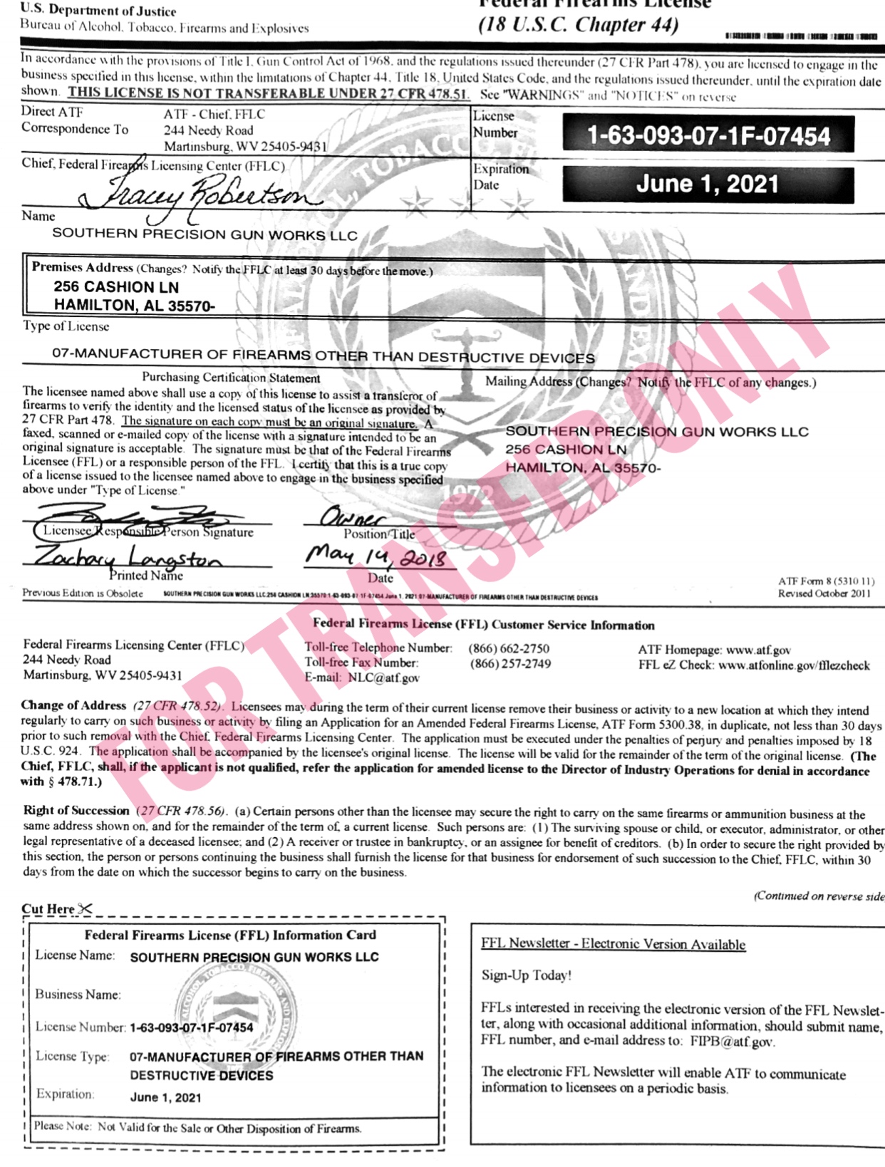 Shipping To Us Southern Precision Gun Works, LLC.